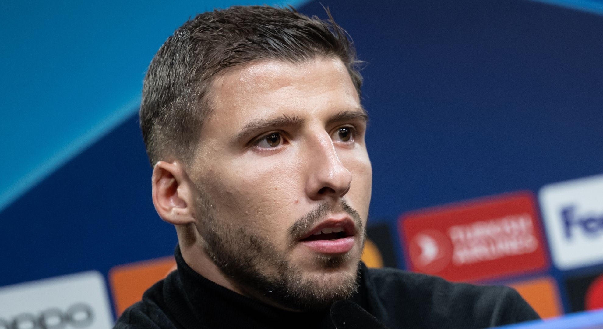 Ruben Dias during a press conference 