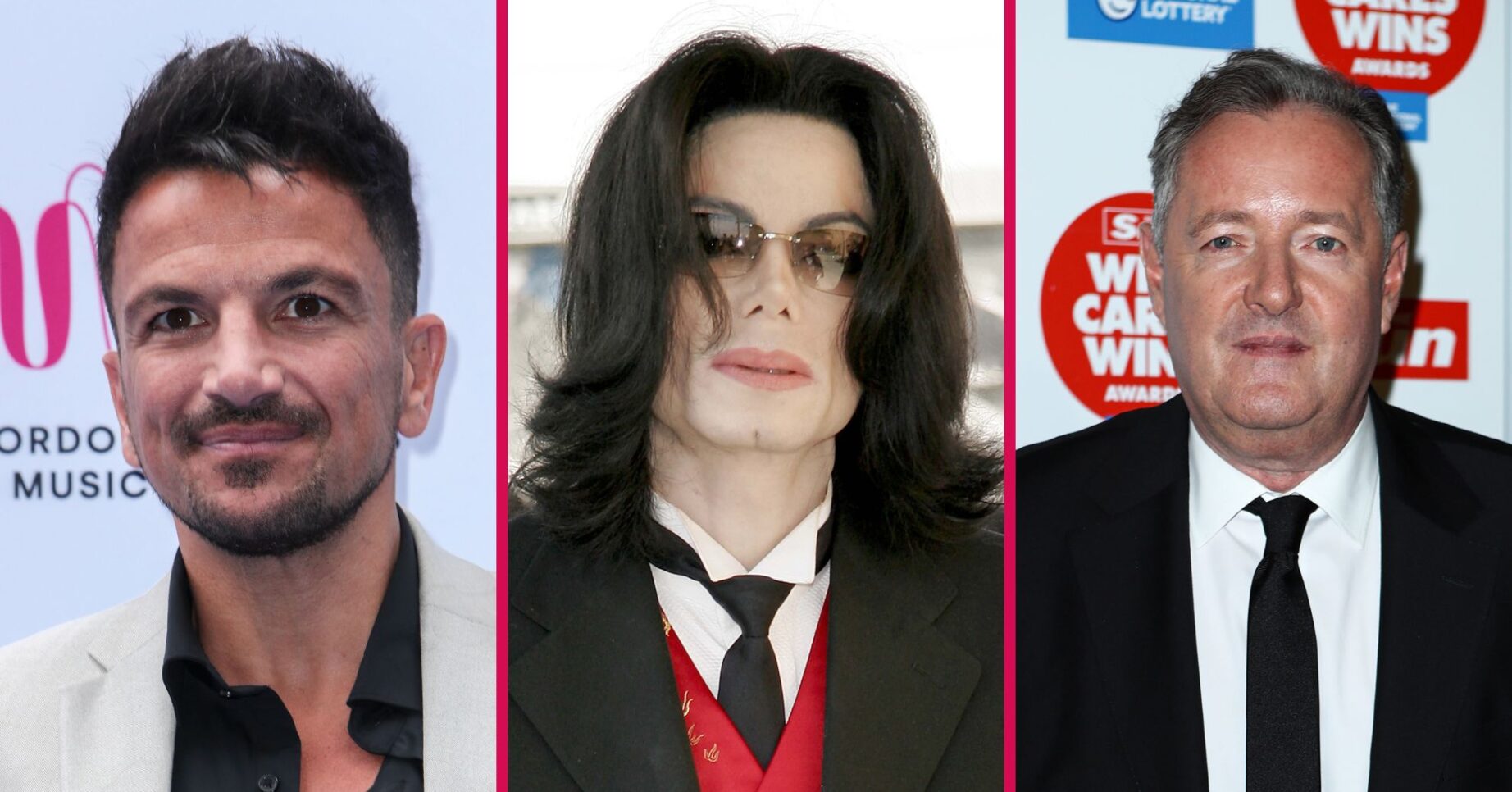 Peter Andre, Michael Jackson and Piers Morgan looking in front