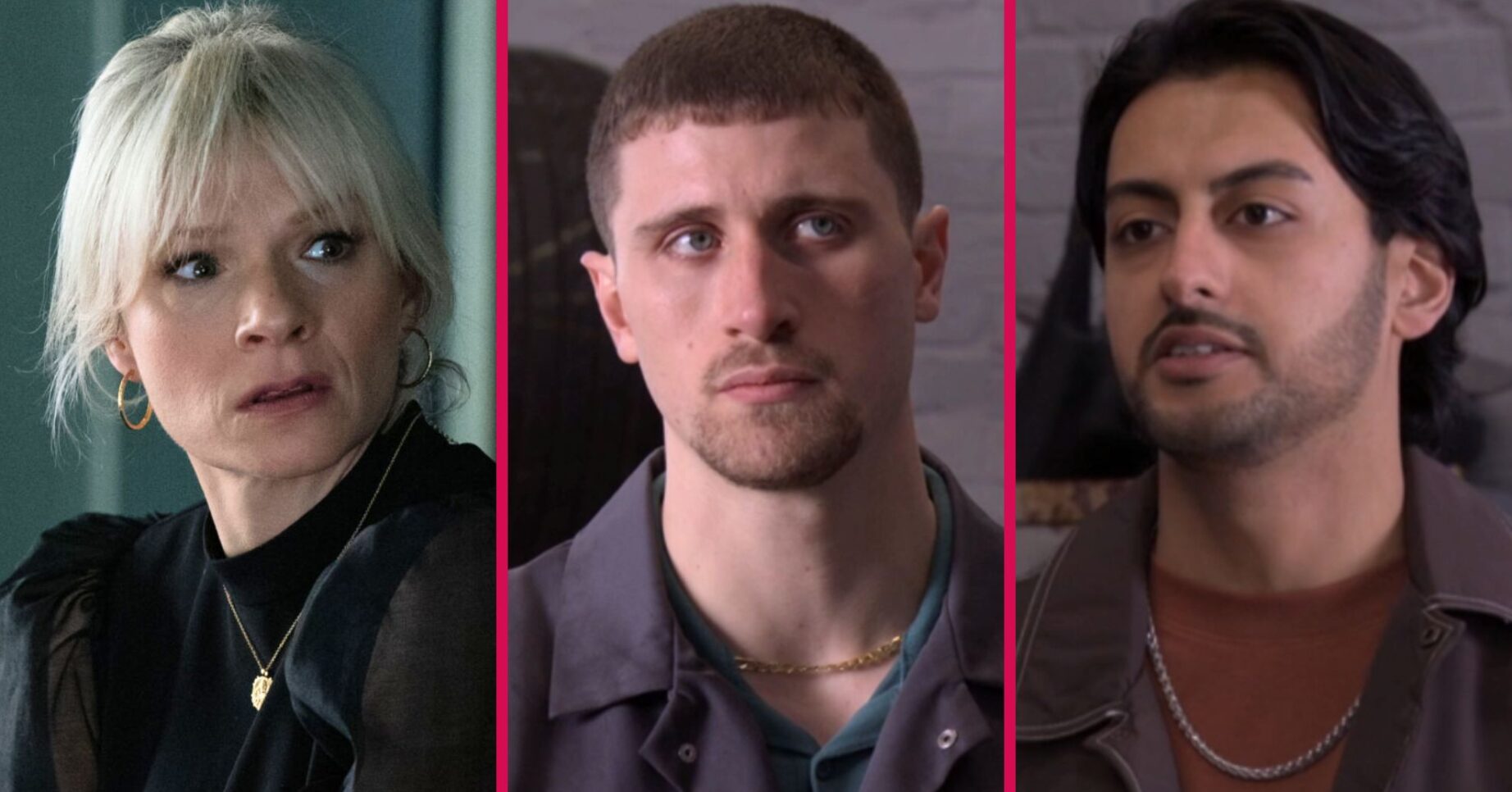 Composite image of Nicola, Harry and Asad on EastEnders (Credit: BBC/Composite: ED!)