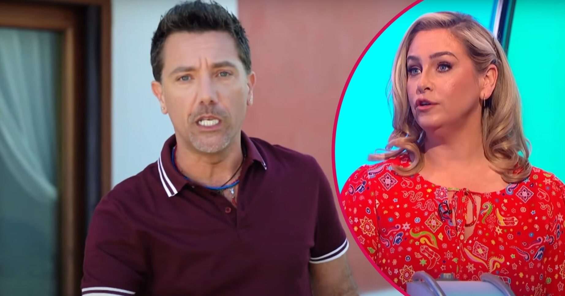 Gino D'Acampo speaking to camera / Josie Gibson on Would I Lie To You