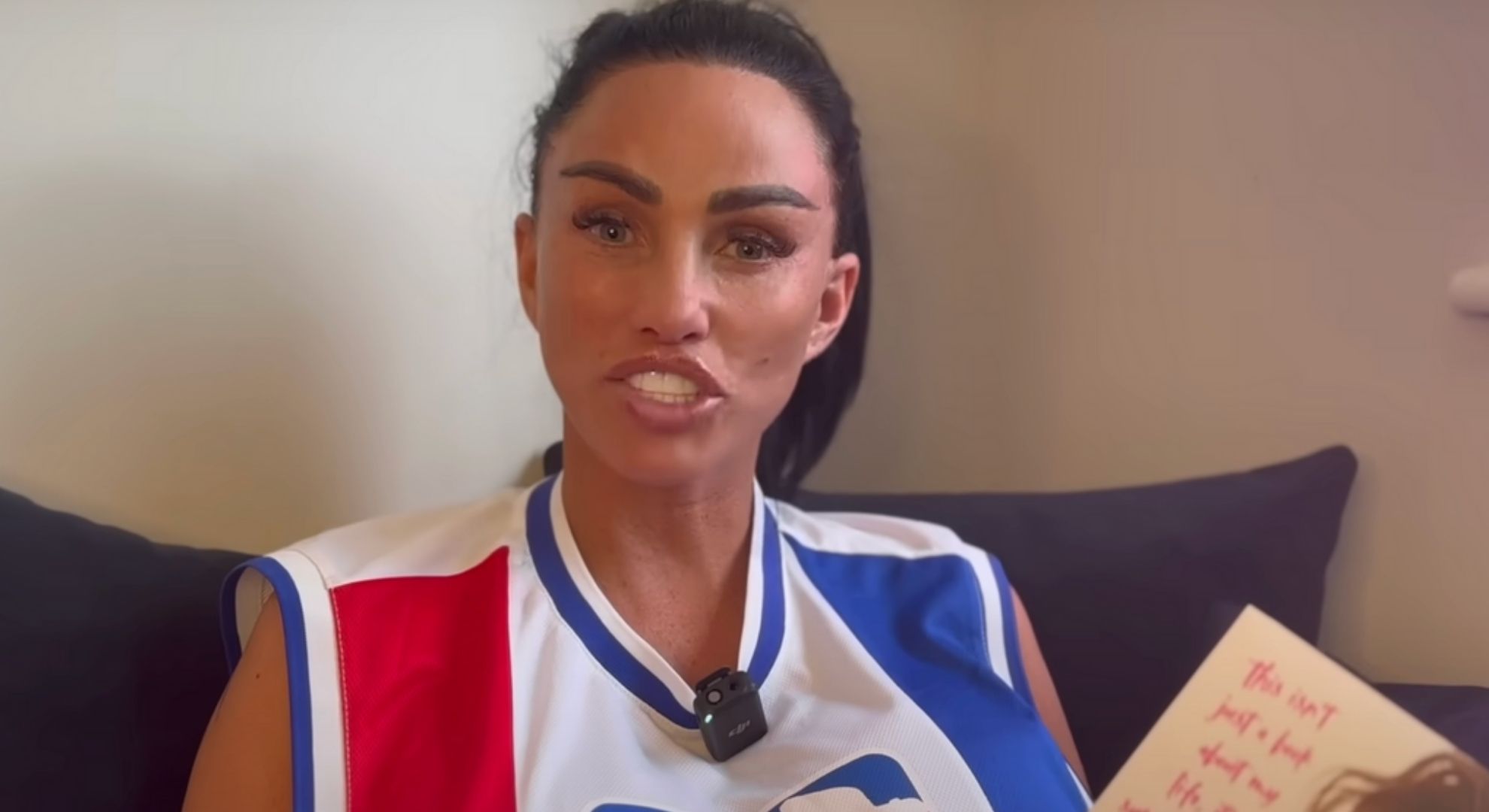 Katie Prince speaking to camera 