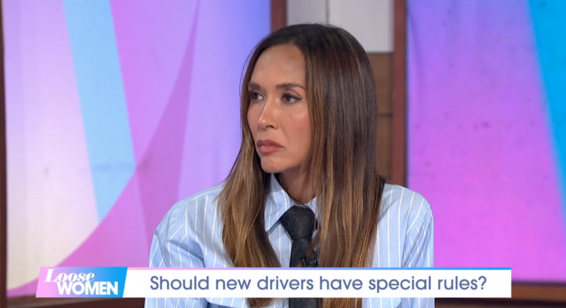 Myleene Klass on Loose Women looking straight faced