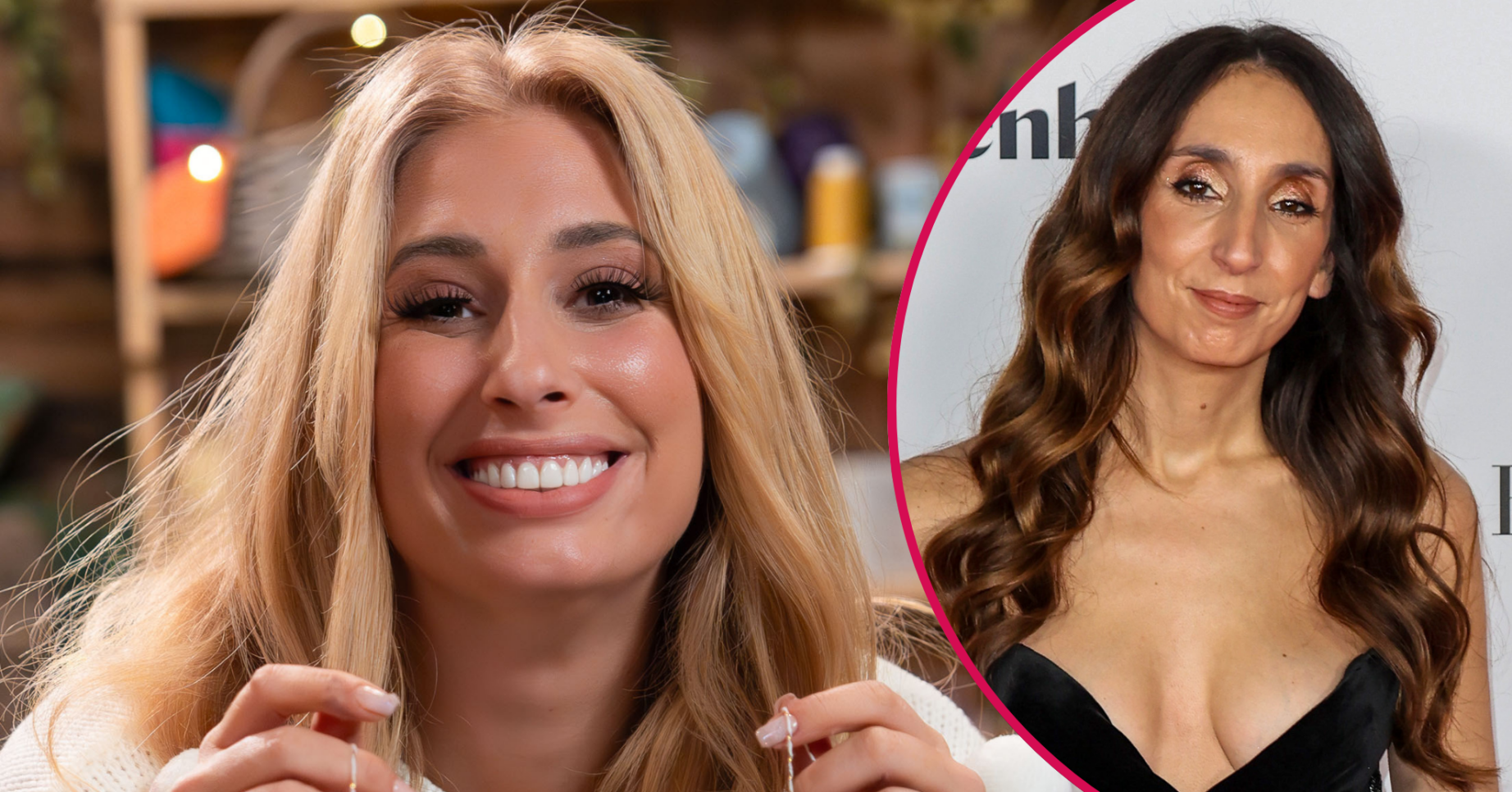 Stacey Solomon smiling and sister Jemma inset
