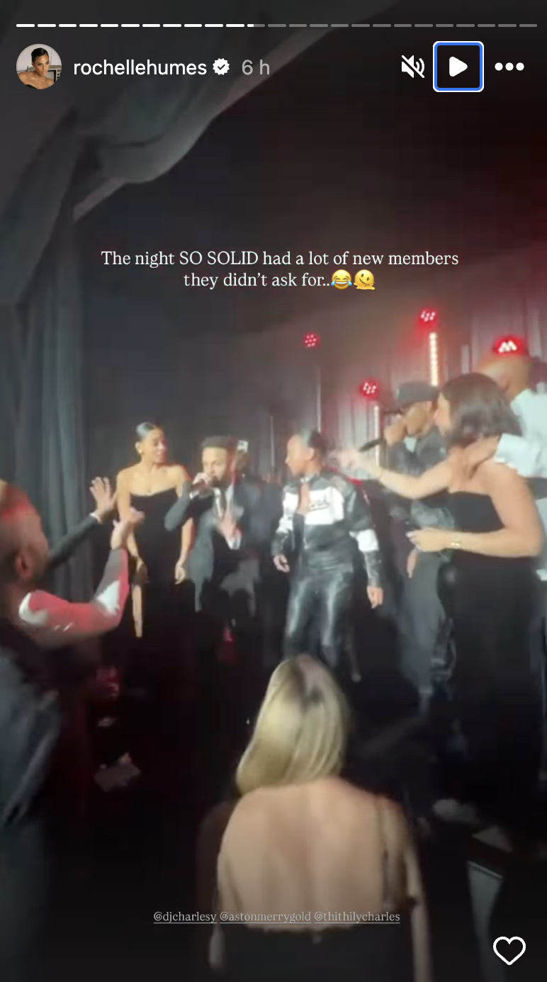 Rochelle Humes rapped on stage with Aston and band