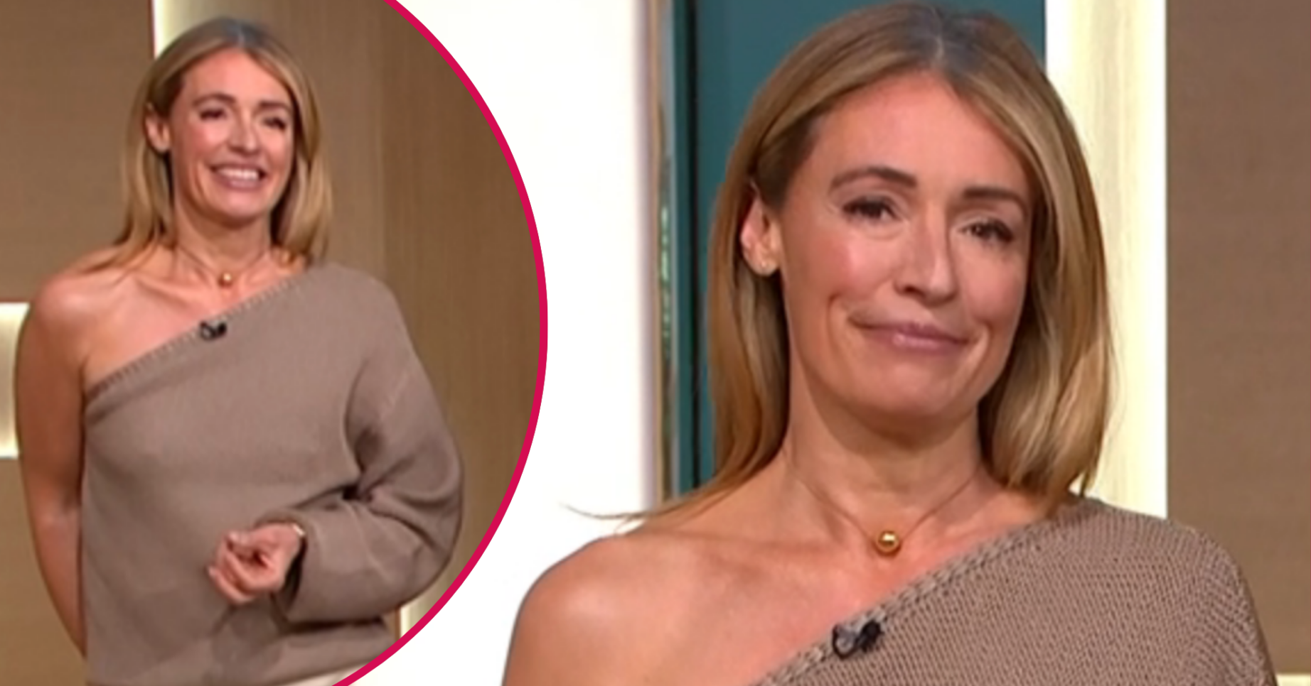 Cat Deeley in a one-shoulder jumper presenting This Morning