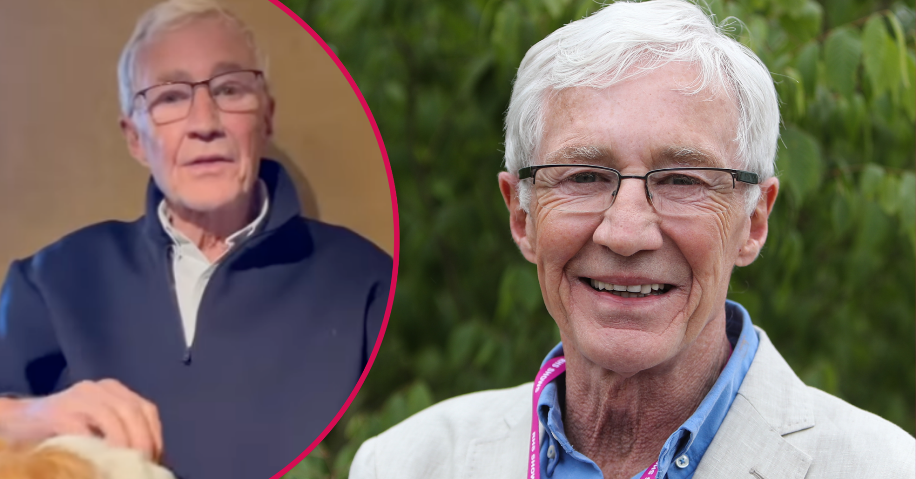 Paul O'Grady smiling and in a video speaking