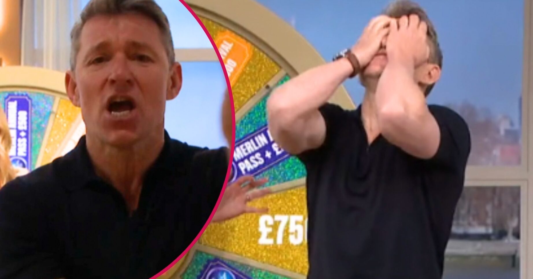 ED comp: Ben Shephard close to the camera / with his hands over face