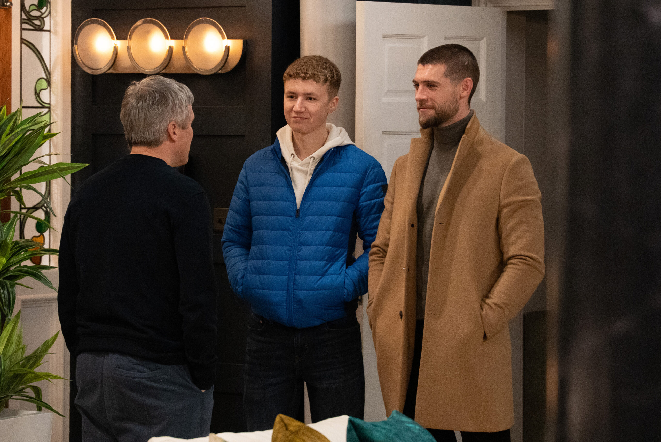 Noah and Joe talking to Caleb in Emmerdale