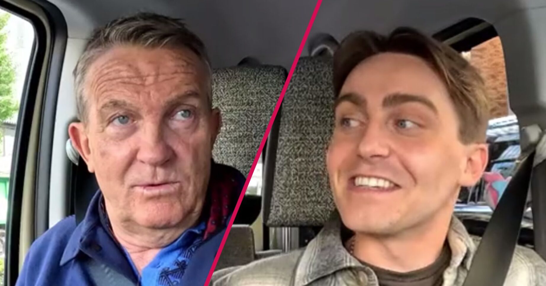 Breaking Dad star Bradley Walsh looks unsure, his son Barney Walsh smiles