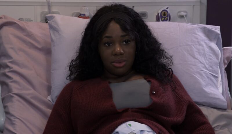 Coronation Street's Dee-Dee in a hospital bed