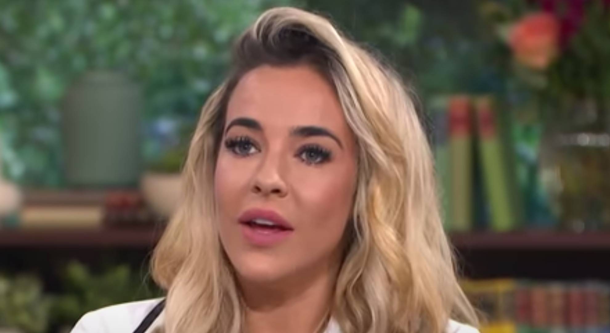 Stephanie Davis looks serious