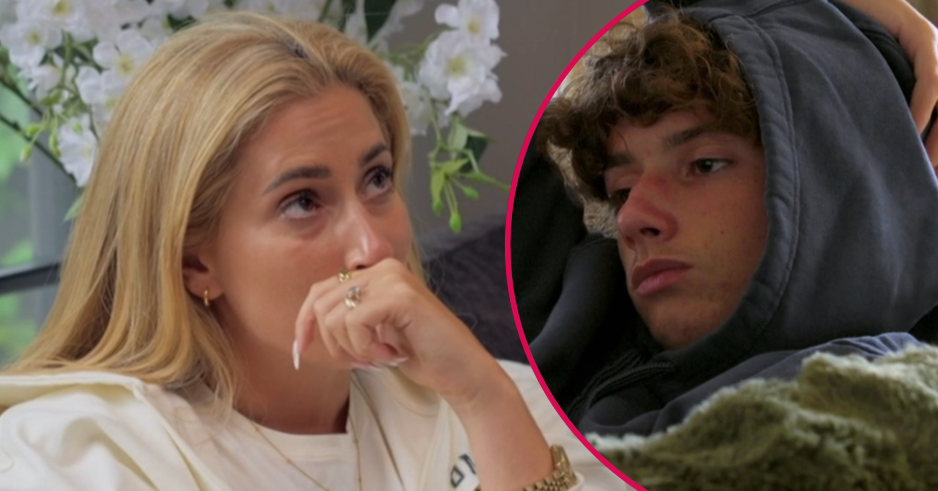 Stacey Solomon and Zach looking upset