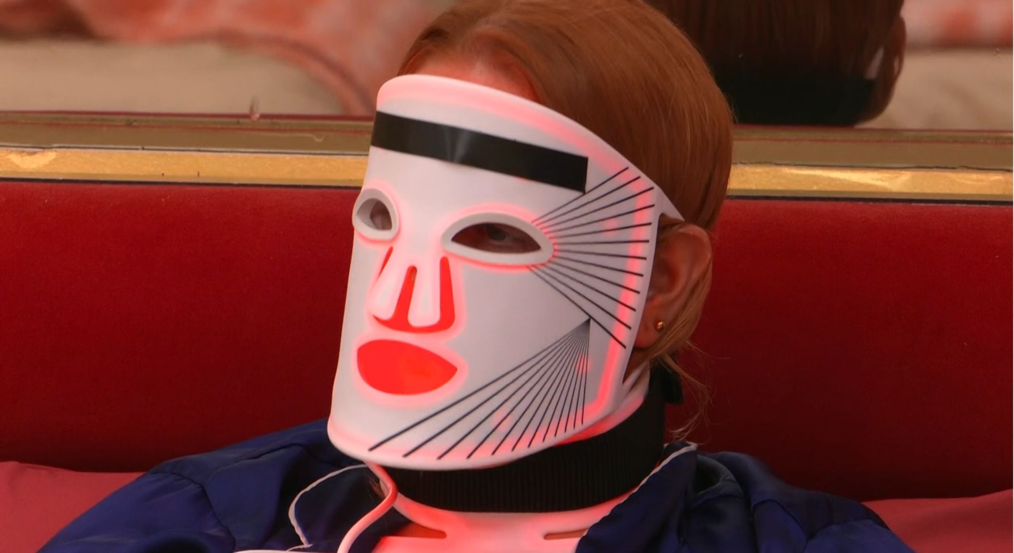 Donna Preston wearing an LED face mask on Celebrity Big Brother