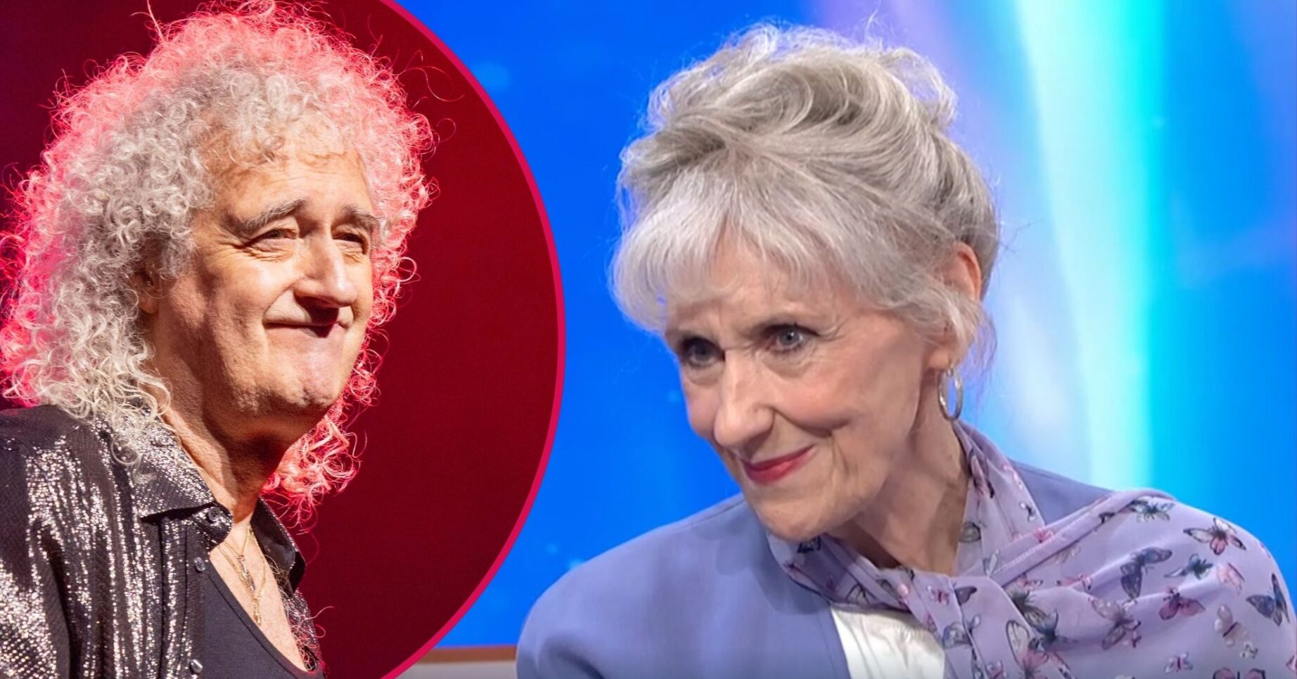 Brian May smiling / Anita Dobson smiling