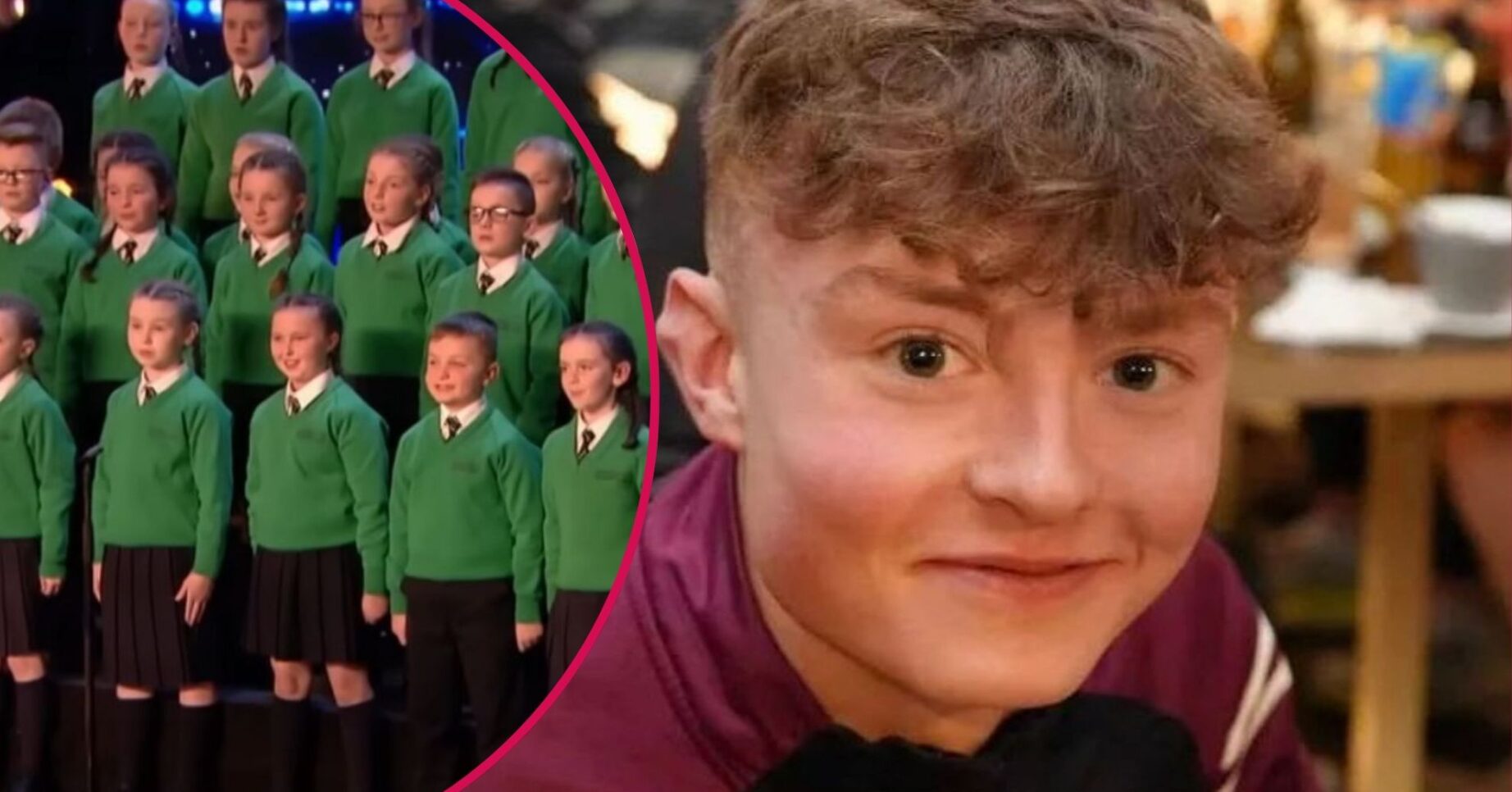 Oran McConville smiling / St Patrick's Primary School choir on BGT