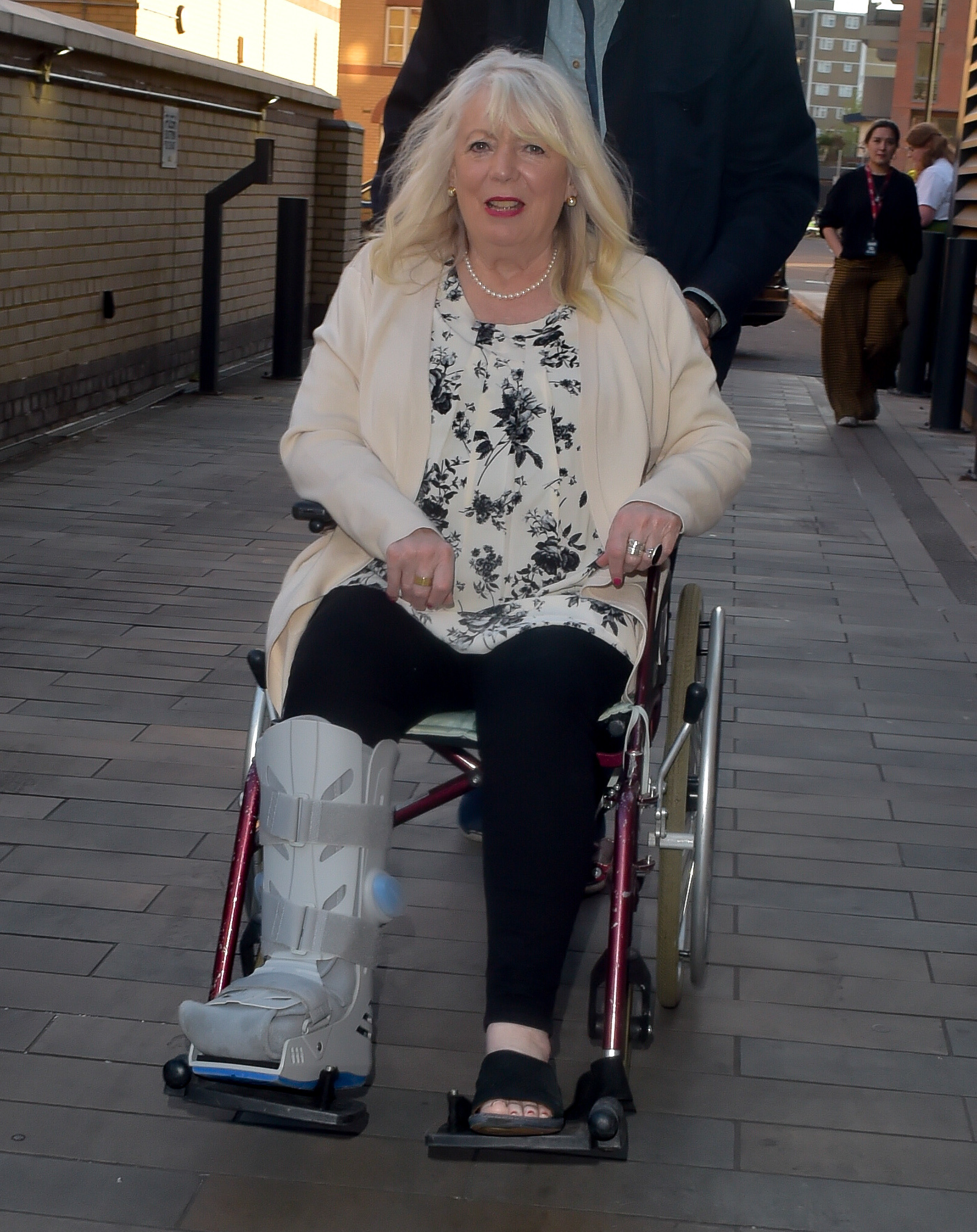Alison Steadman in a wheel chair