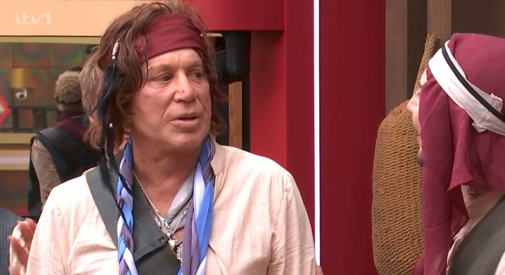 Mickey Rourke looking cross on Celebrity Big Brother