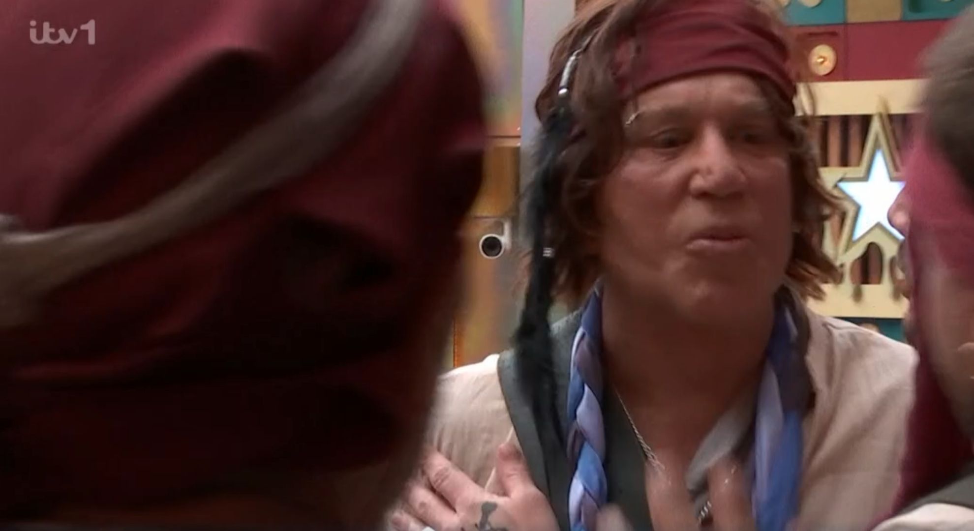 Mickey Rourke looking cross on Celebrity Big Brother