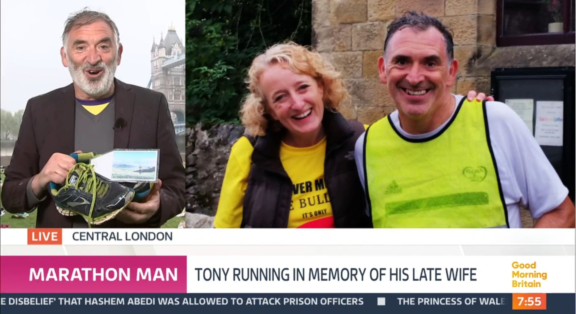 Tony Audenshaw alongside a picture of himself and his wife on GMB 