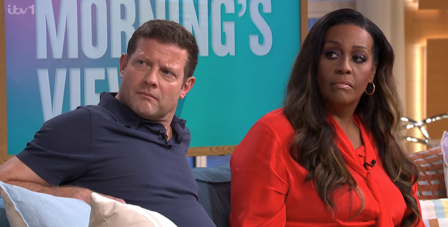 Dermot O'Leary and Alison Hammond looking concerned on This Morning