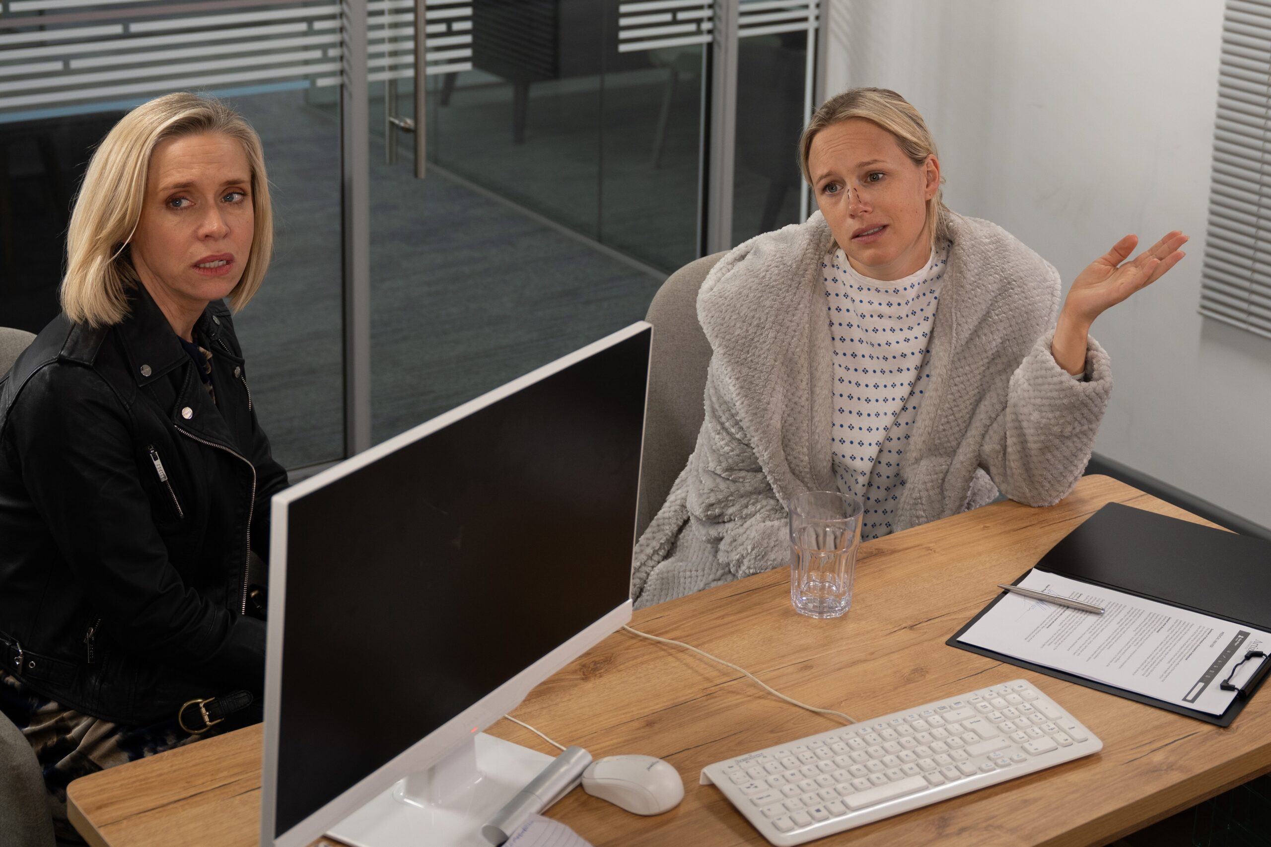 Ruby and Steph at plastic surgery appointment in Emmerdale