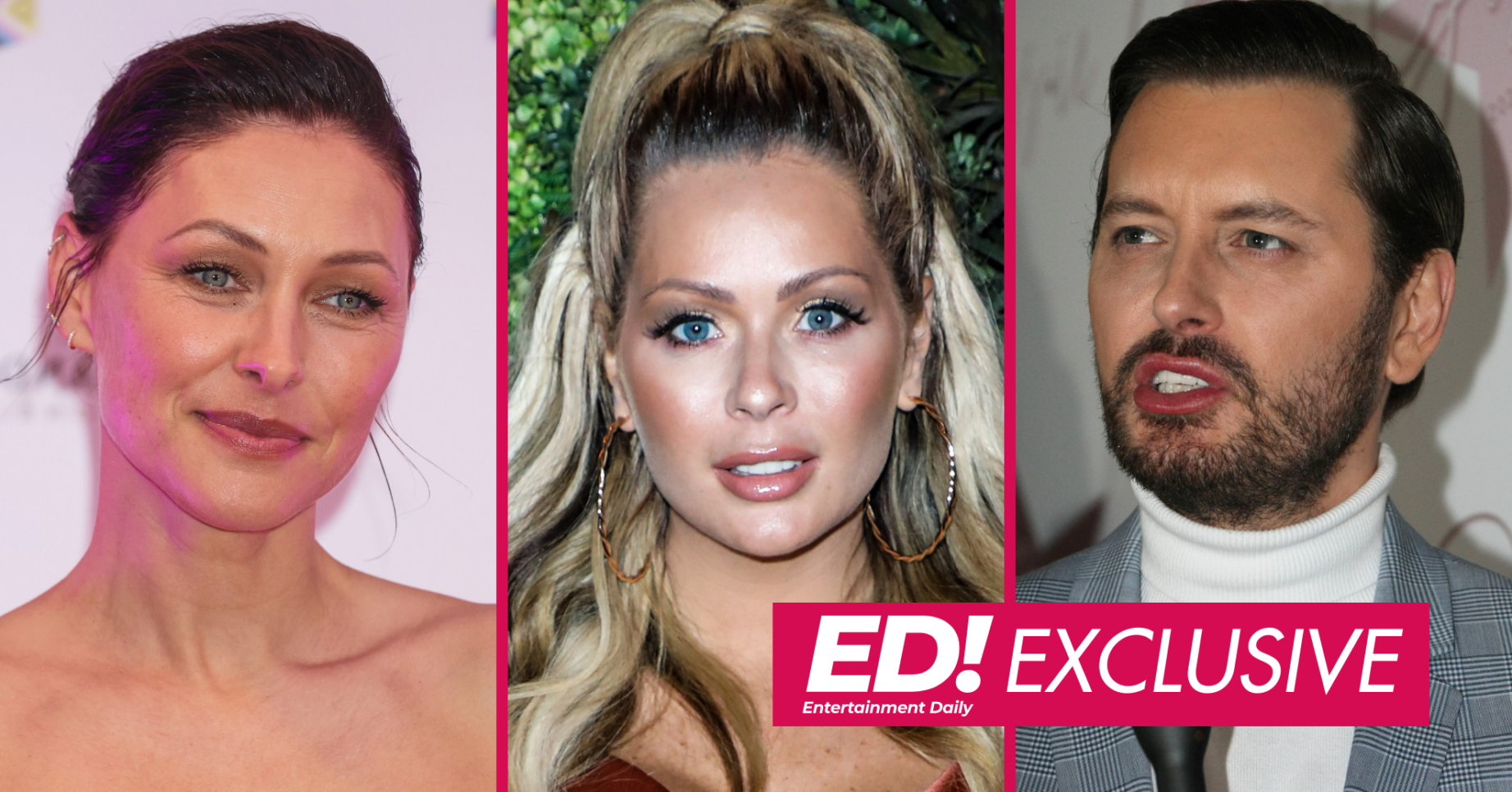 Emma Willis, Nicola McLean, and Brian Dowling looking in front