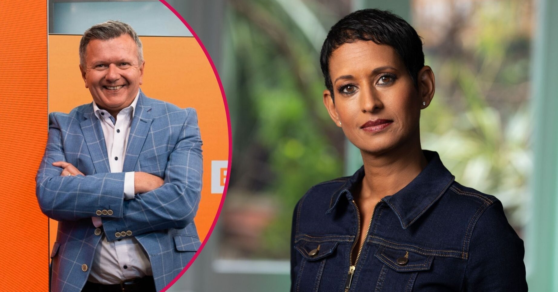 Richard Frediani smiling on the BBC Breakfast set / Naga Munchetty looking at the camera