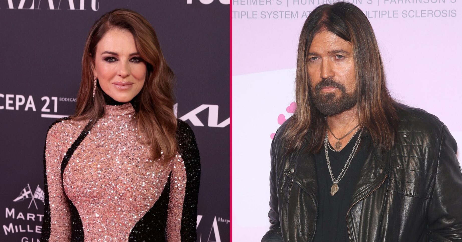 Liz Hurley wearing a pink dress / Billy Ray Cyrus