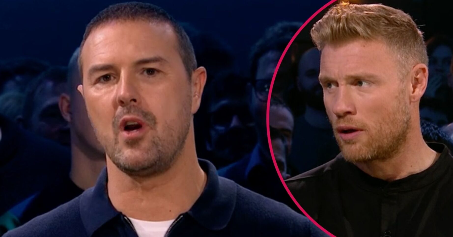 Paddy McGuinness speaks to camera, Freddie Flintoff appears concerned