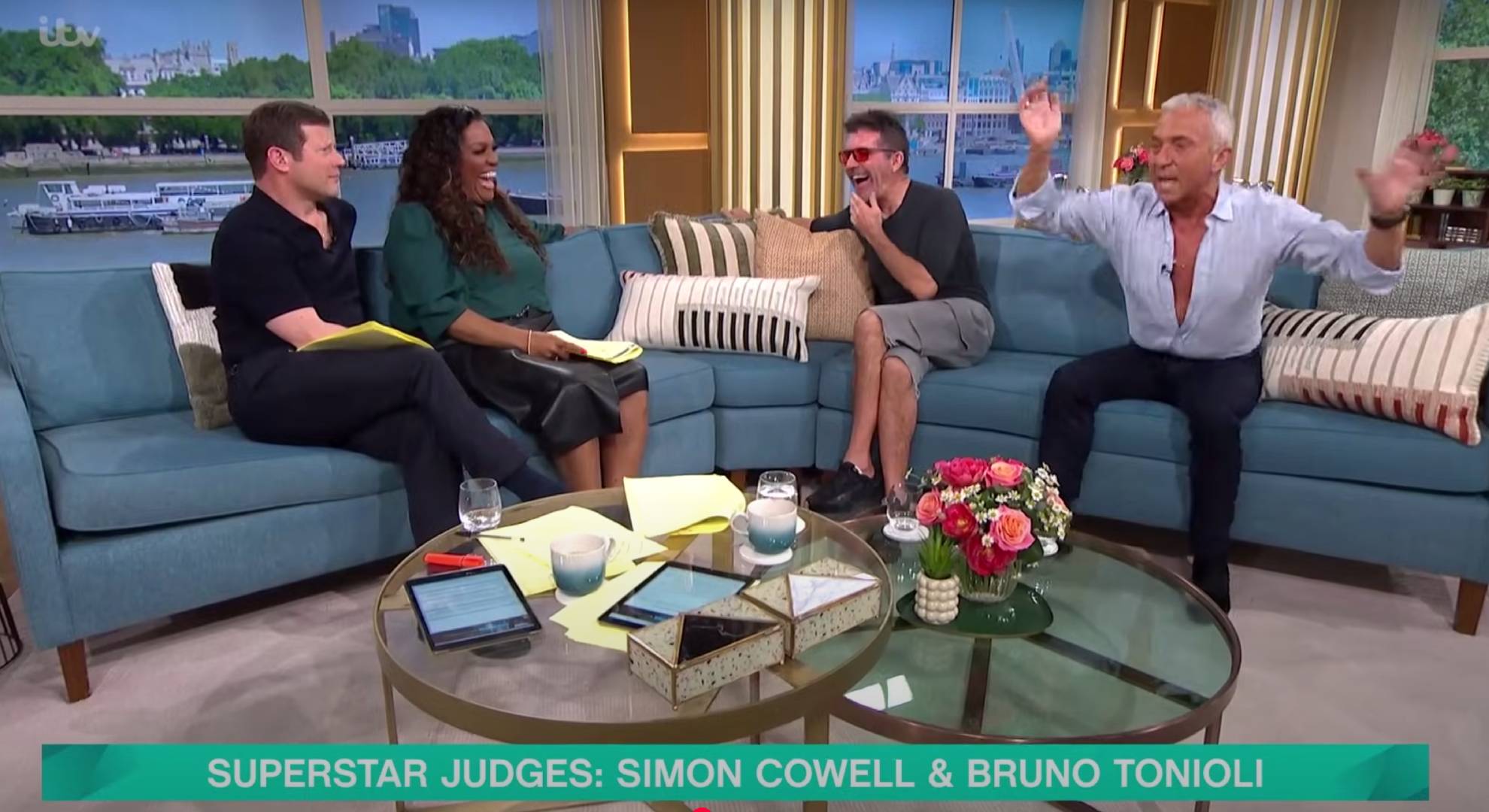 Simon Cowell and Bruno Tonioli larking about on This Morning today