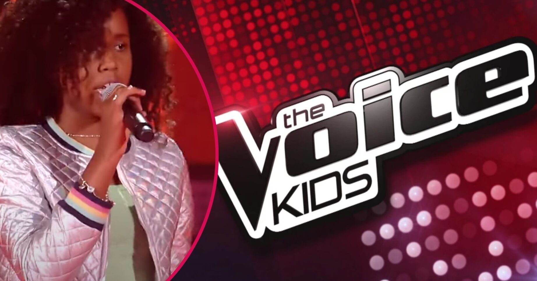 Karen Silva singing / The Voice Kids logo