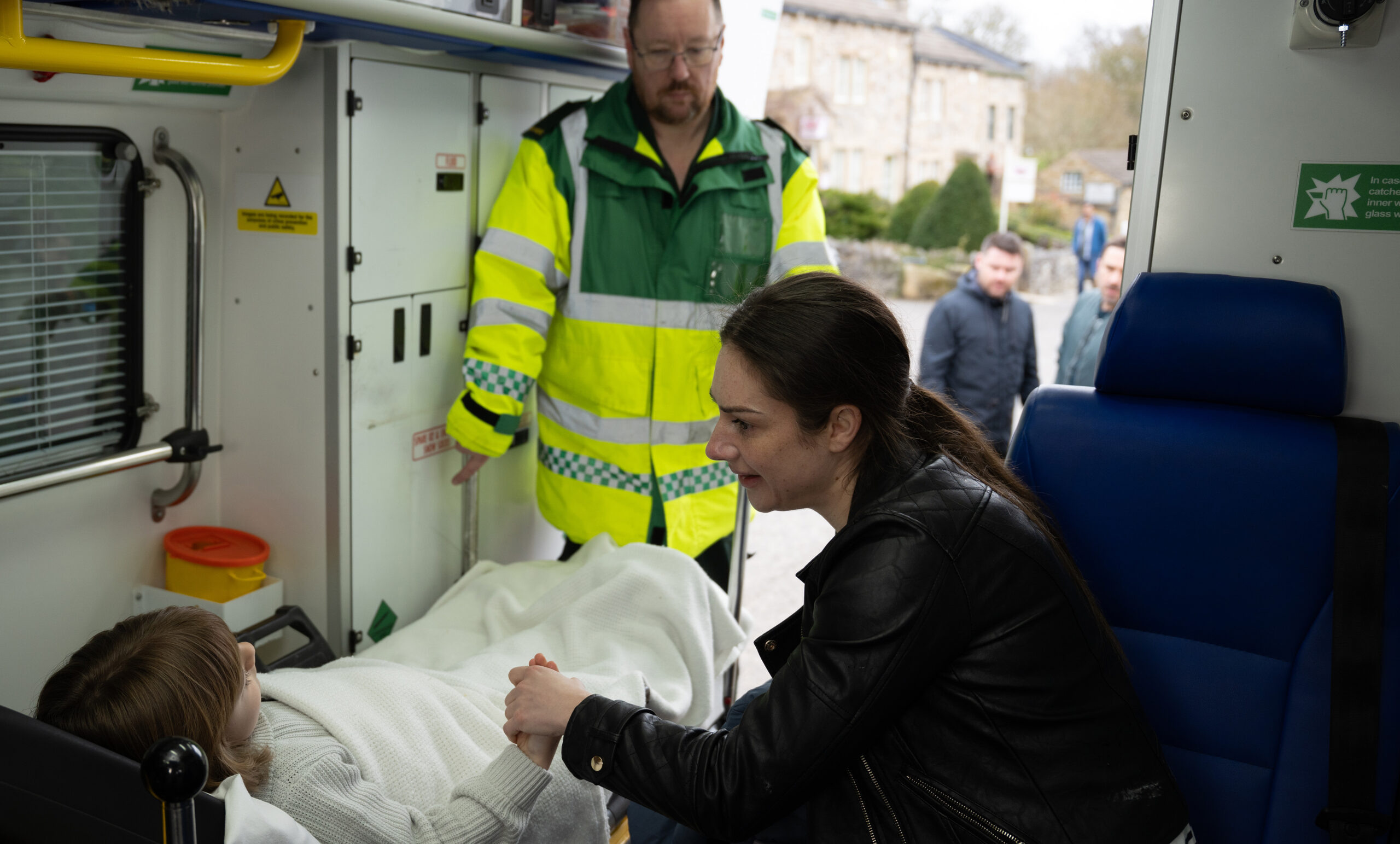 Vic and Harry in the ambulance in Emmerdale