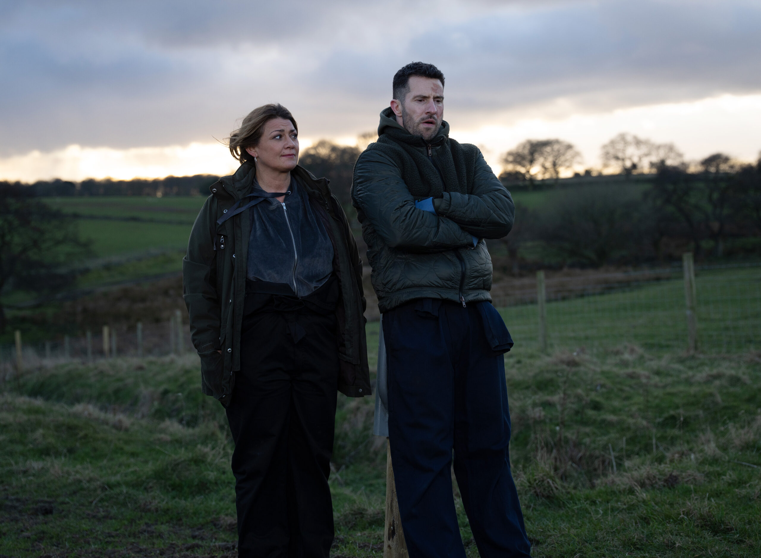 Ross and Moira talking outside in Emmerdale