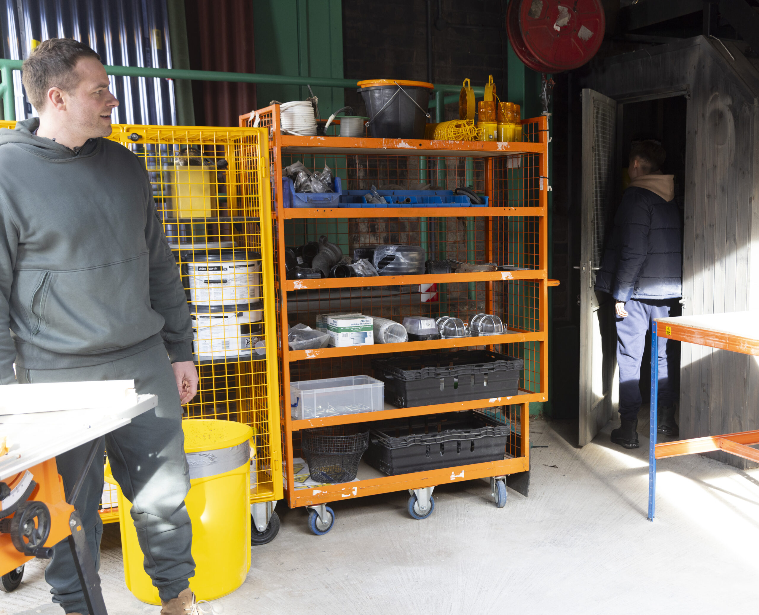 Mick at the builder's yard with Liam in Corrie