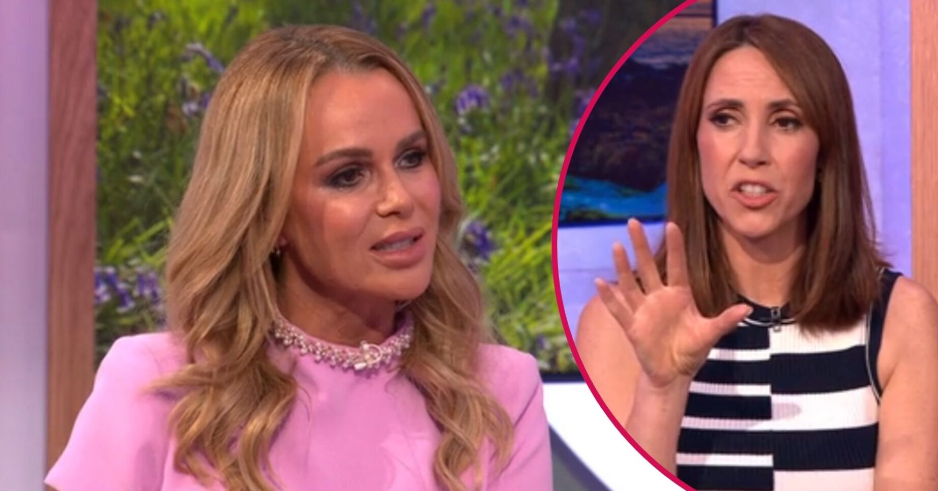 Amanda Holden looking annoyed, Alex Jones holding her hand up