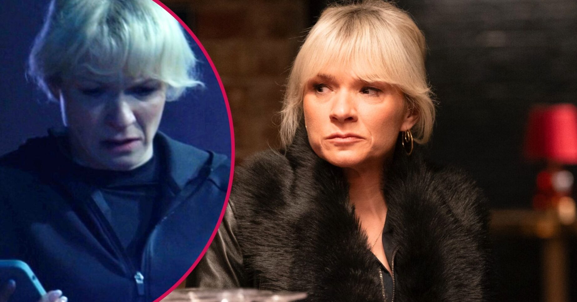 Nicola looks shifty on EastEnders; inset, about to start digging (Credit: BBC/Composite: ED!)