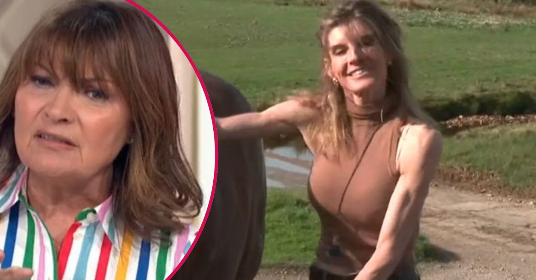 Lorraine Kelly looking concerned / Amanda Owen grinning