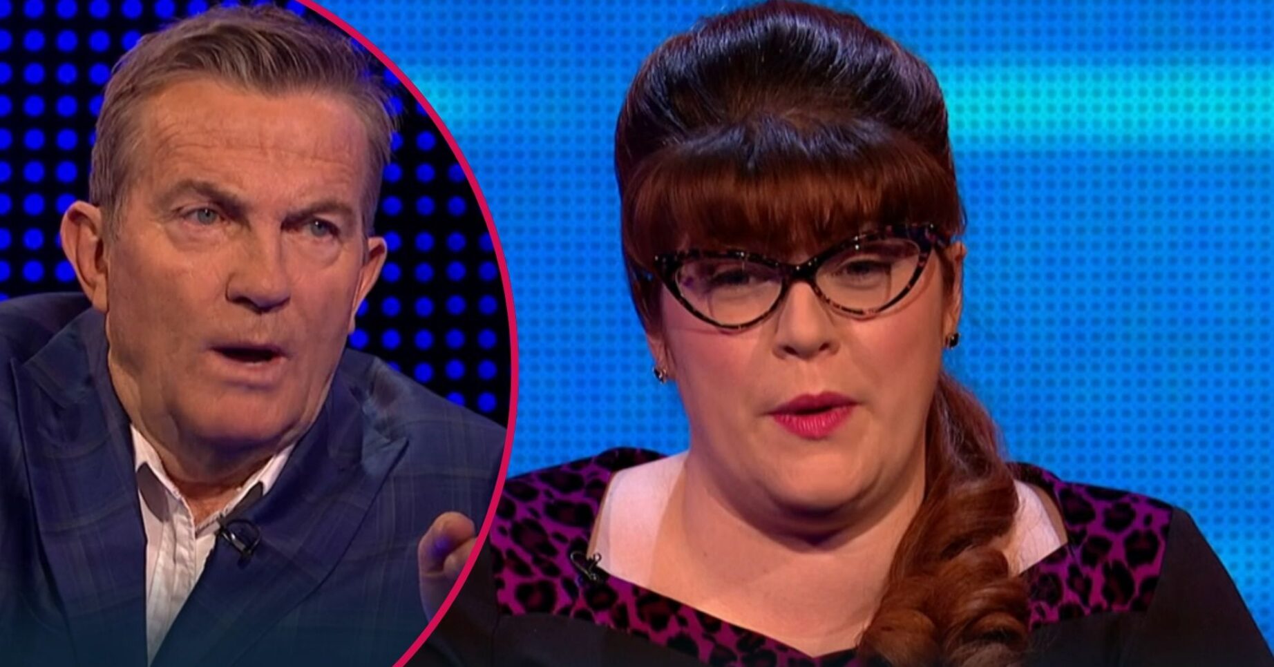 Bradley Walsh looking shocked / Jenny Ryan looking cross