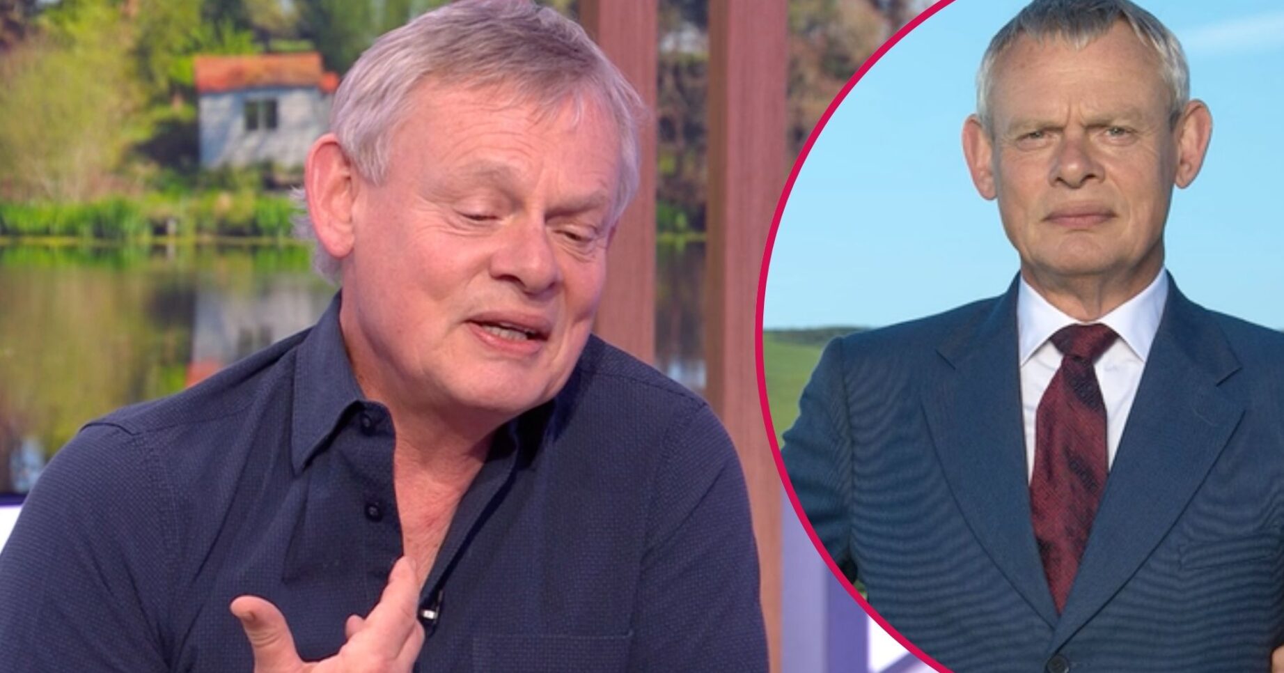 Martin Clunes looks downwards, and in character as Doc Martin