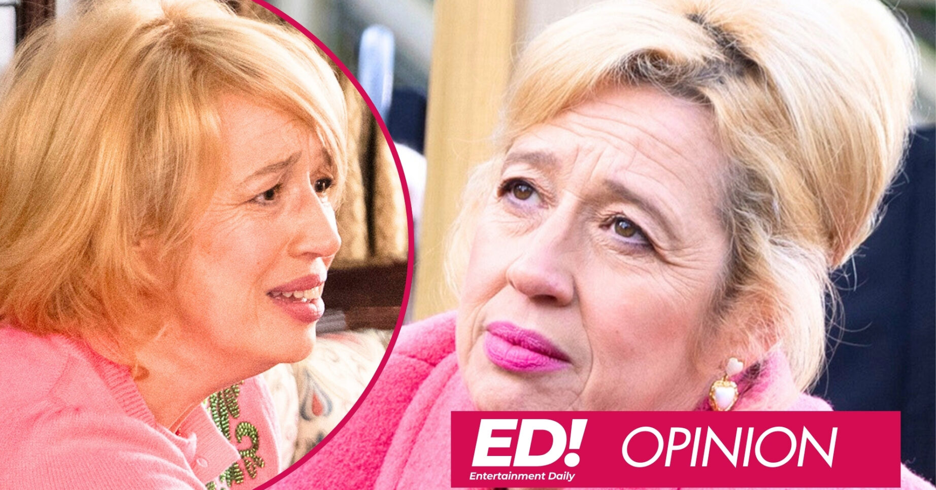 Coronation Street's Julie Carp, pink ED opinion banner