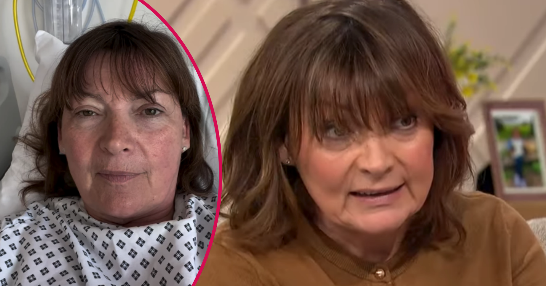 Lorraine Kelly speaking on her show and wearing a hospital gown