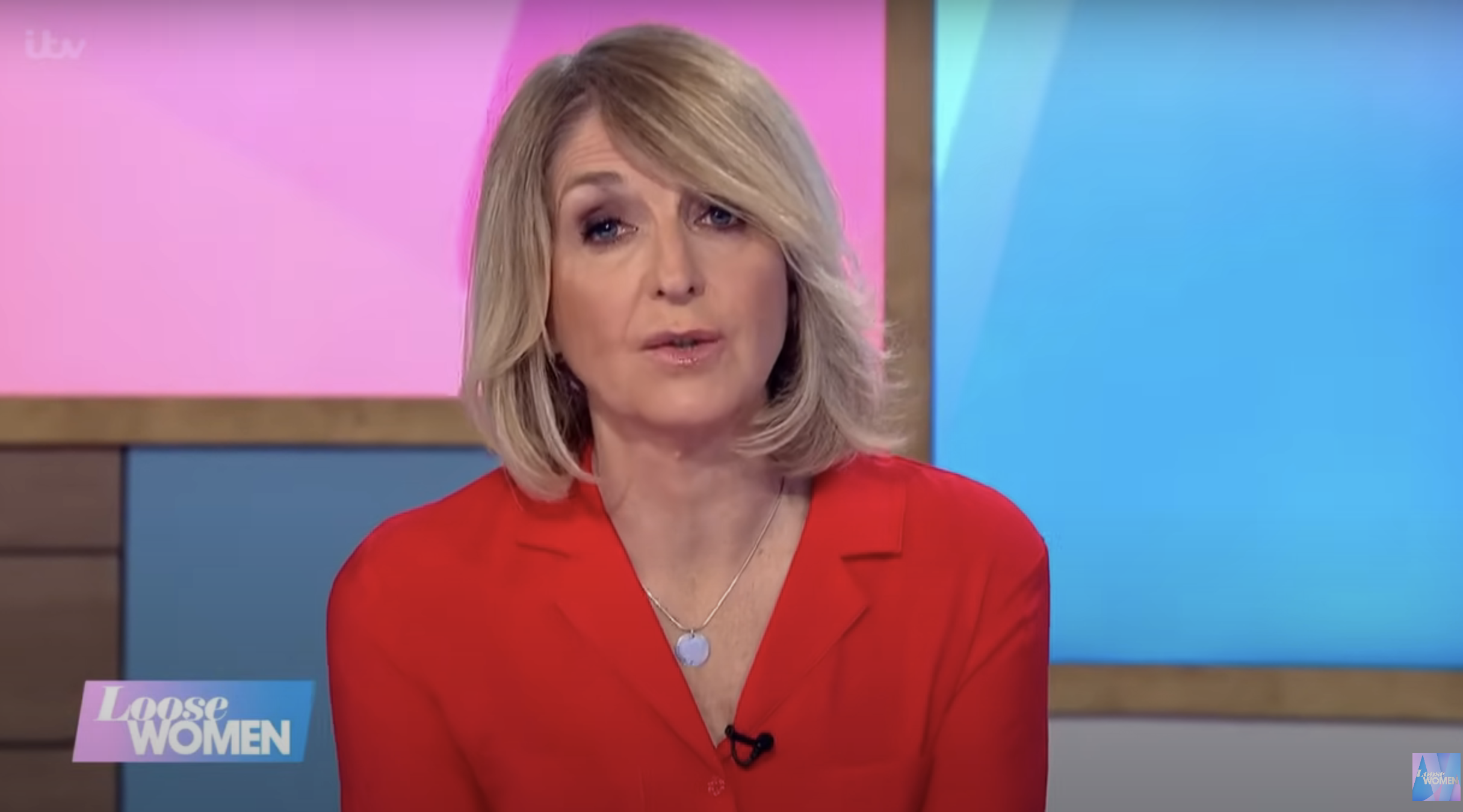 Kaye Adams wearing red on Loose Women