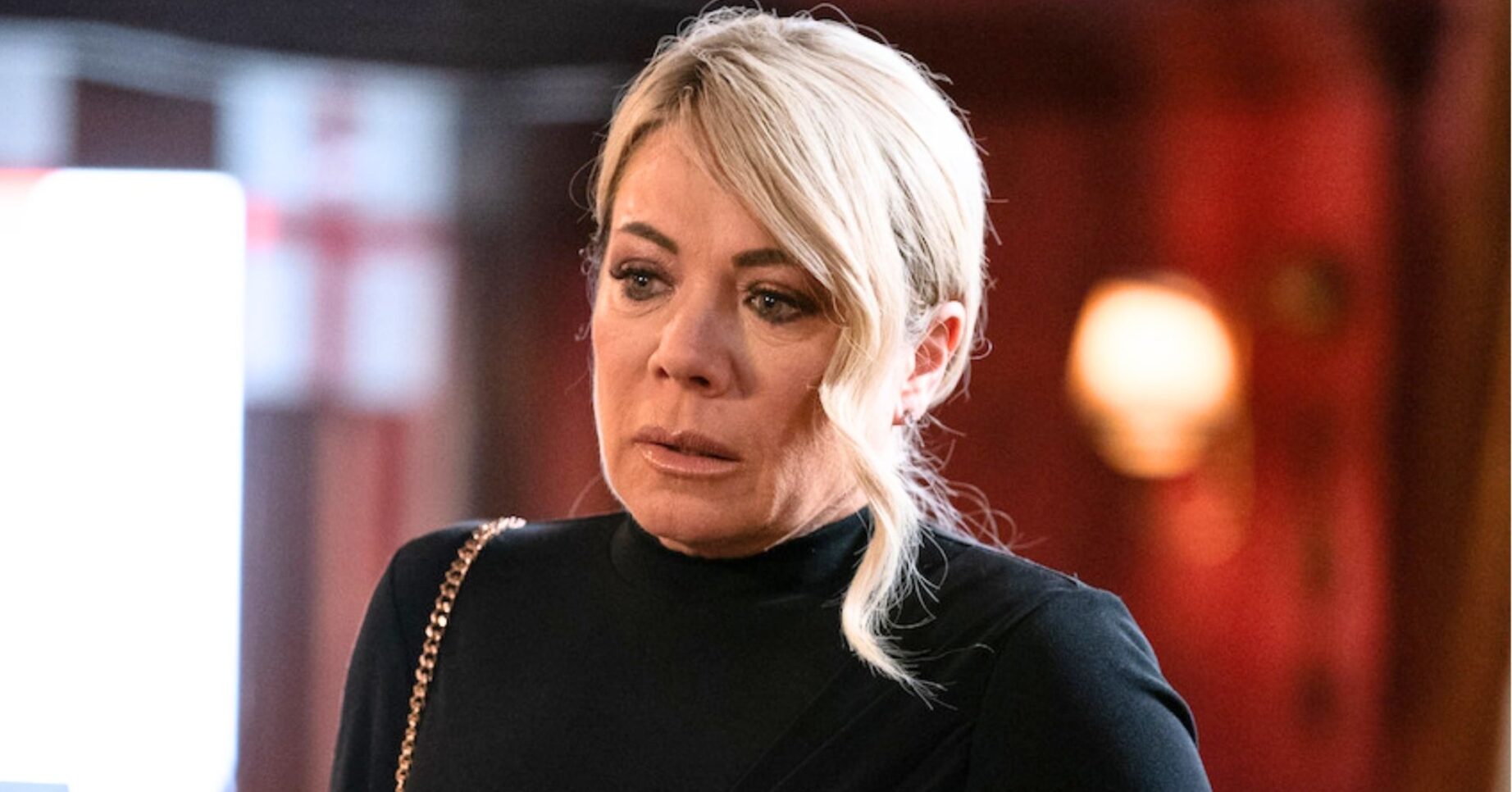 Sharon looks worried on EastEnders (Credit: BBC/Composite: ED!)