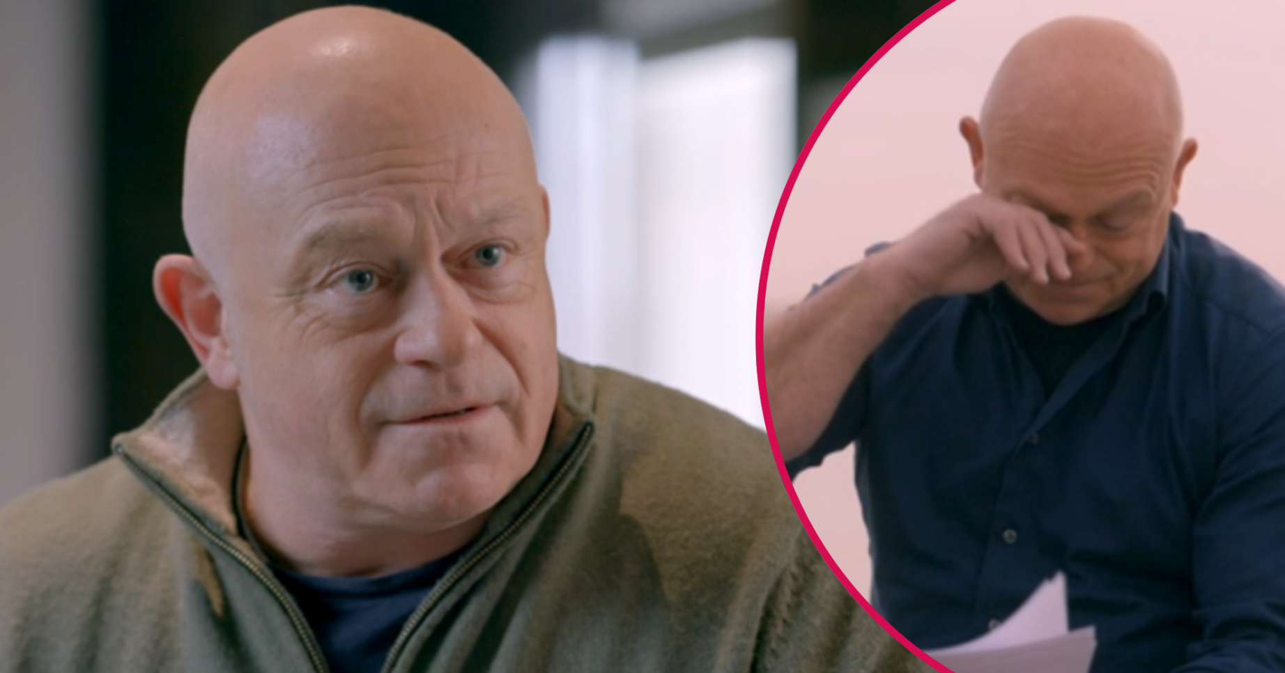Ross Kemp crying with an expert on Who Do You Think You Are?