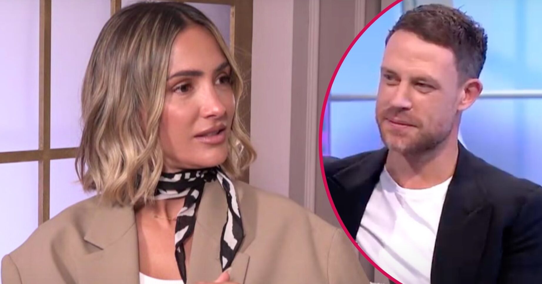 Frankie Bridge and her husband Wayne Bridge both listening