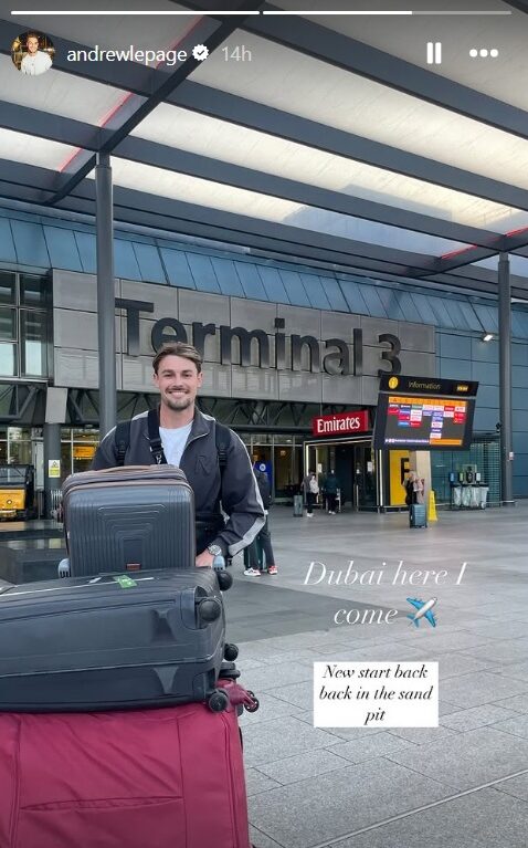 Andrew Le Page Instagram Story at airport
