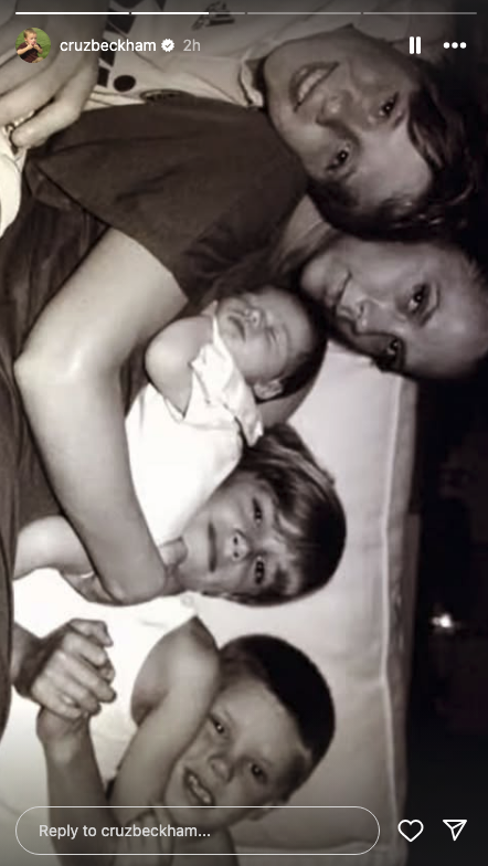 Black and white pic of the Beckhams and their kids