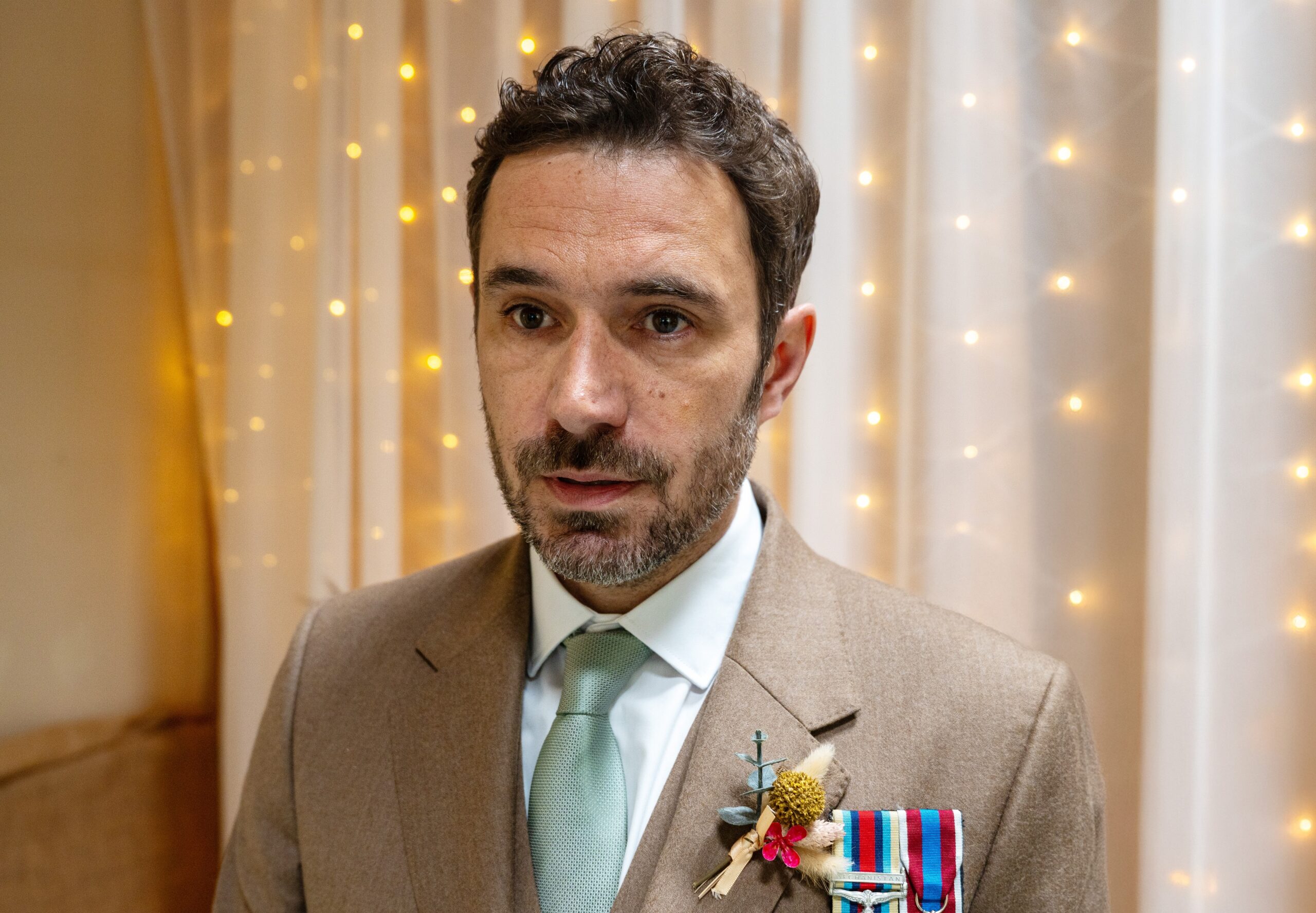 John serious on his wedding day in Emmerdale