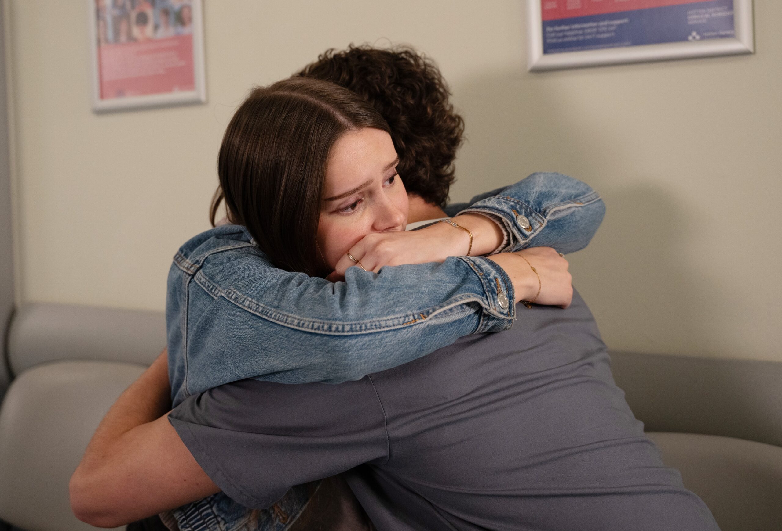 Sarah and Jacob hugging in Emmerdale