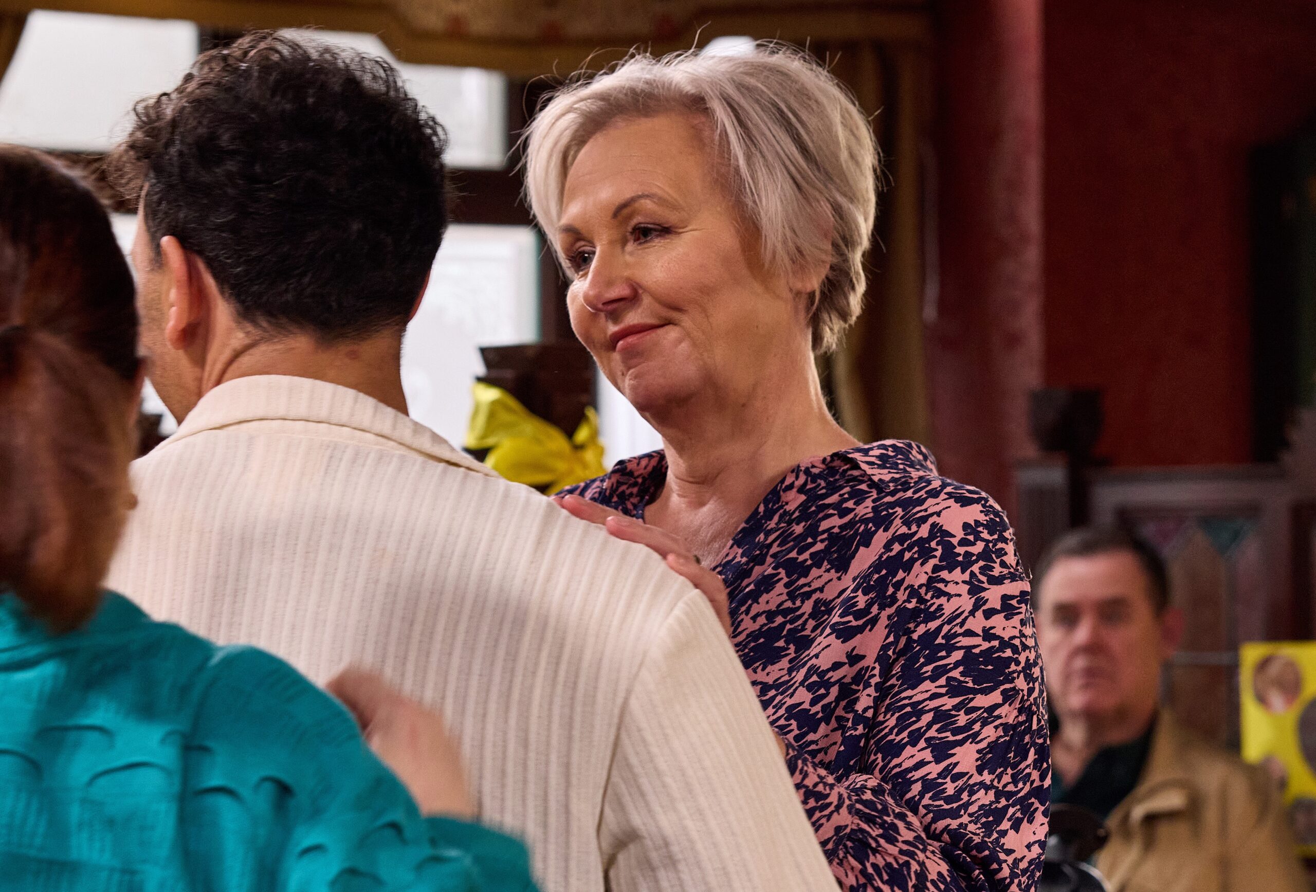 Coronation Street's Eileen hugging Jason in the pub